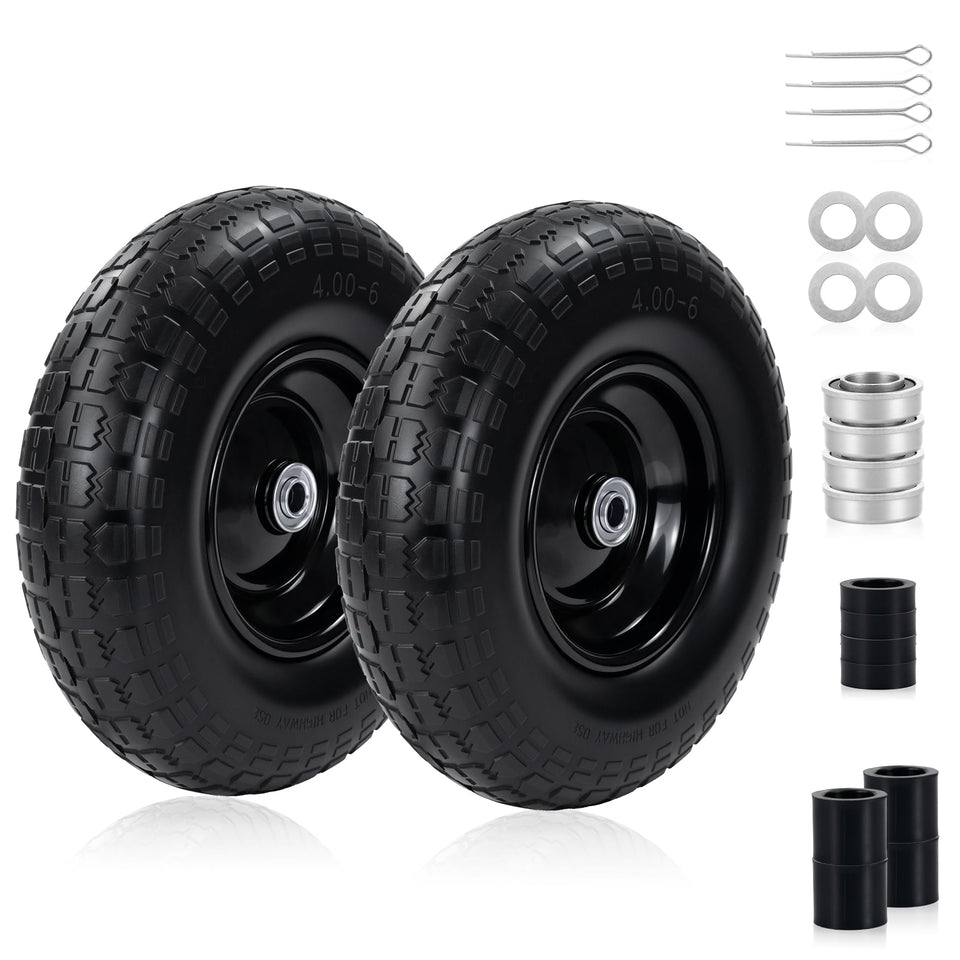 eshcol 2pc 13in flat-free tire and wheel with solid build for heavy-duty hauling.