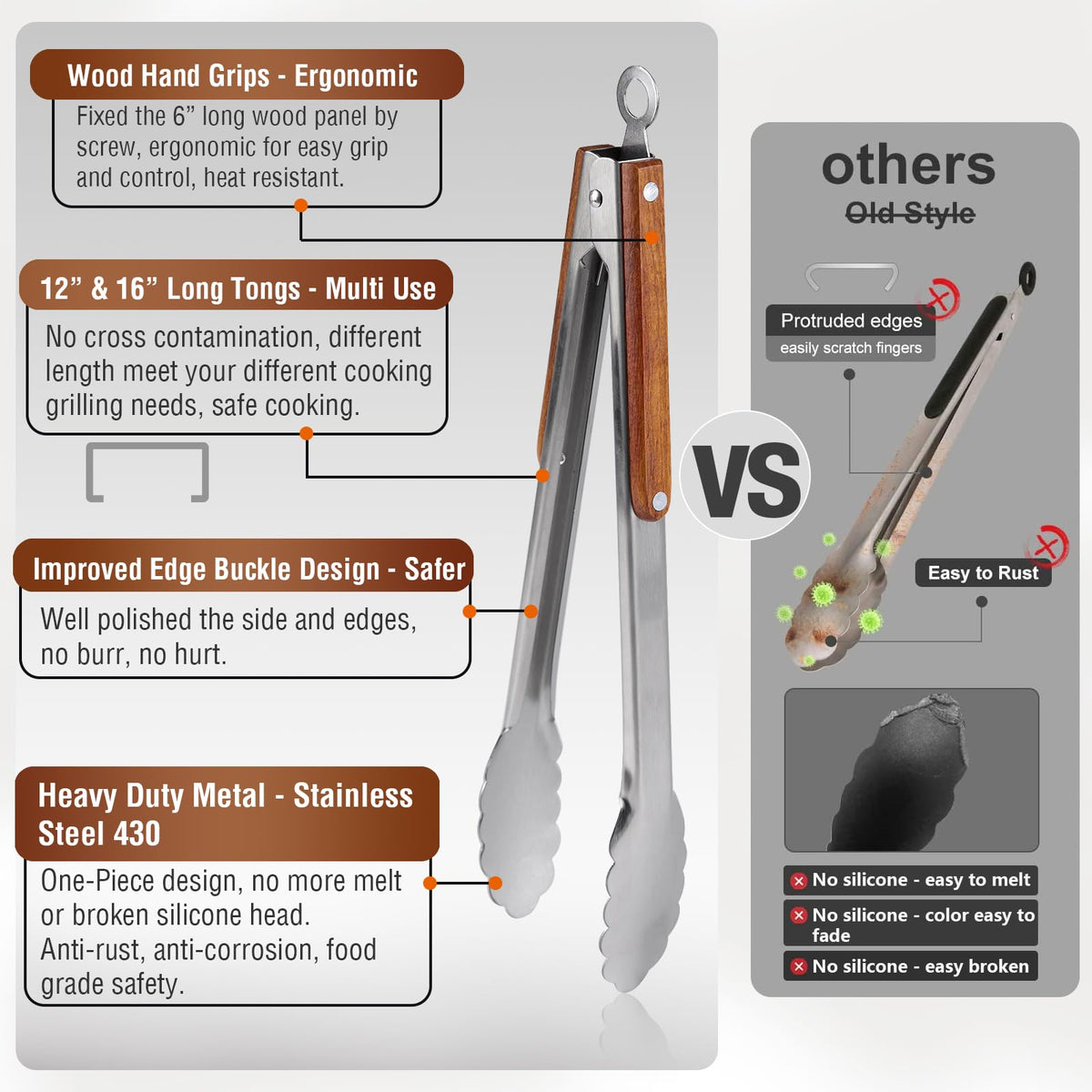 Esie Houzie 12-inch kitchen tongs ideal for tossing and serving.