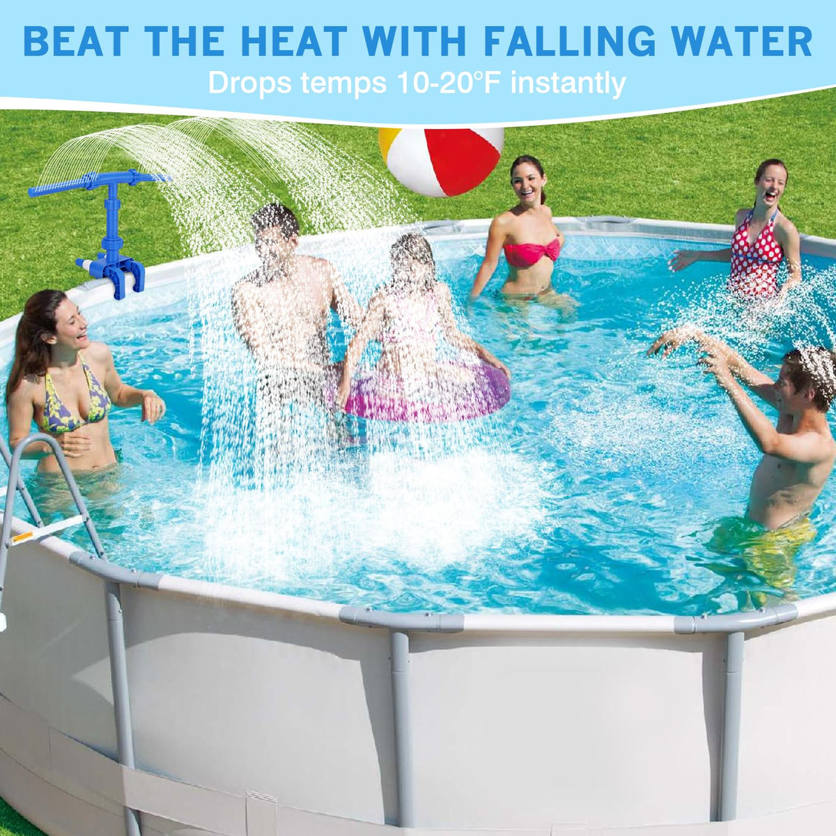 Esjay pool fountain clamps and hose connection for easy setup.