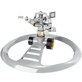 ESOW metal pulsating sprinkler with heavy duty base for stable lawn irrigation.