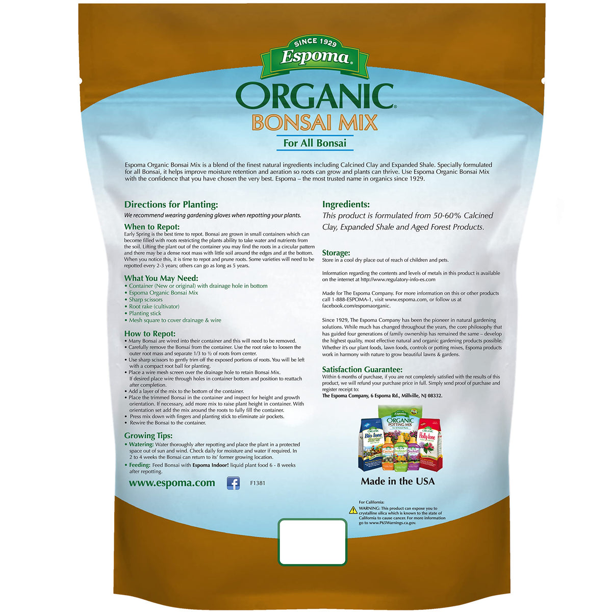 Espoma Bonsai Soil fast-draining ceramic material supports air and moisture balance.