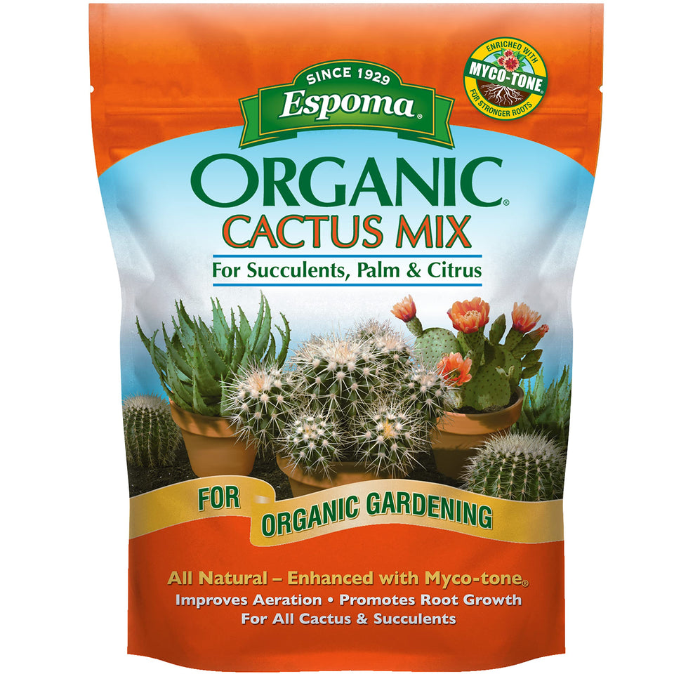 Espoma cactus potting soil mix organic blend for cacti and succulents.