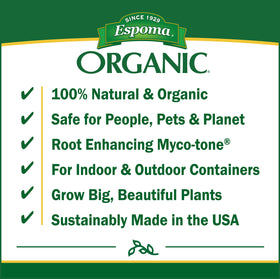 Espoma myco-tone mycorrhizae boosts root development in container gardens.