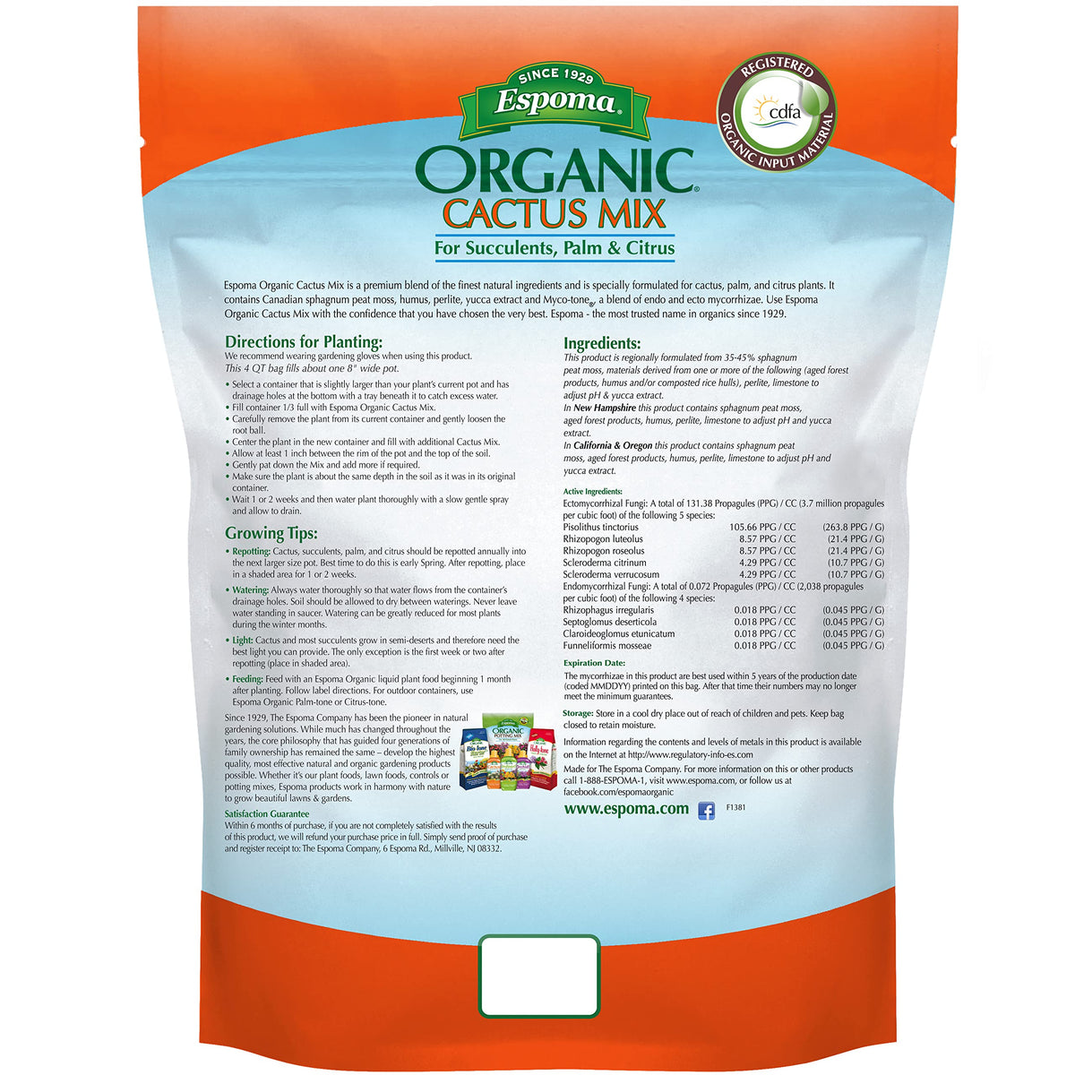 Espoma peat-moss-humus-perlite formula improves drainage for potted plants.