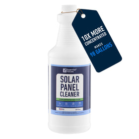 Essential Values solar panel cleaner bottle ready for neutral-pH, streak-free cleaning on panels.