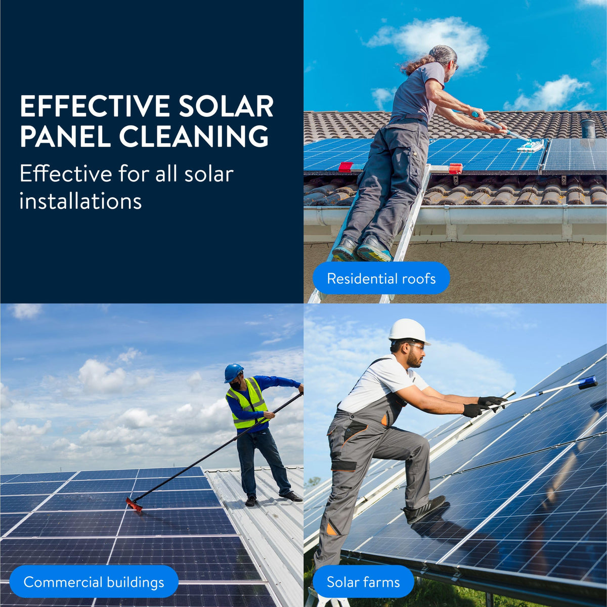 Roof tiles and solar panels shown during combined cleaning session.