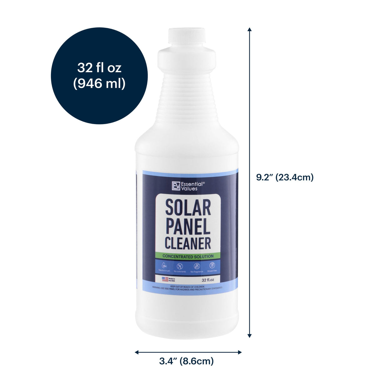 Streak-free result on solar panels after cleaning with Essential Values cleaner.