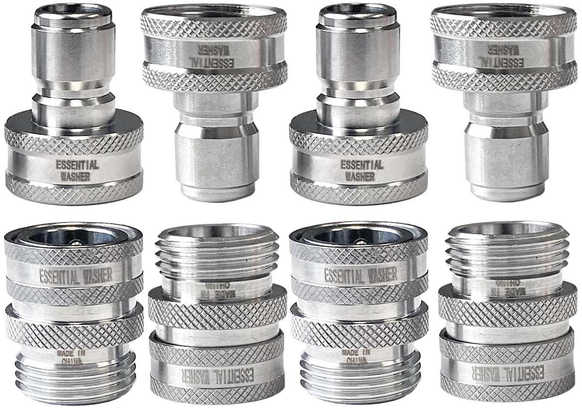 Essential Washer stainless steel quick connect 3/4-inch set of four for leak-free hose use