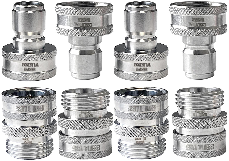 Essential Washer stainless steel quick connect 3/4-inch set of four for leak-free hose use
