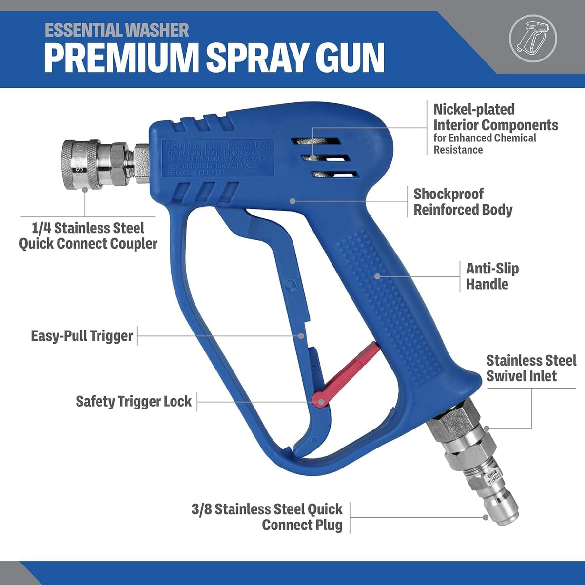 Essential Washer stainless steel swivel ensures smooth hose movement