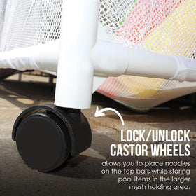 Essentially Yours white pool storage blends with decor and withstands outdoor use.