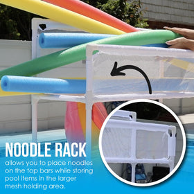 Essentially Yours pool storage holds floats and inflatables securely in the mesh compartment.
