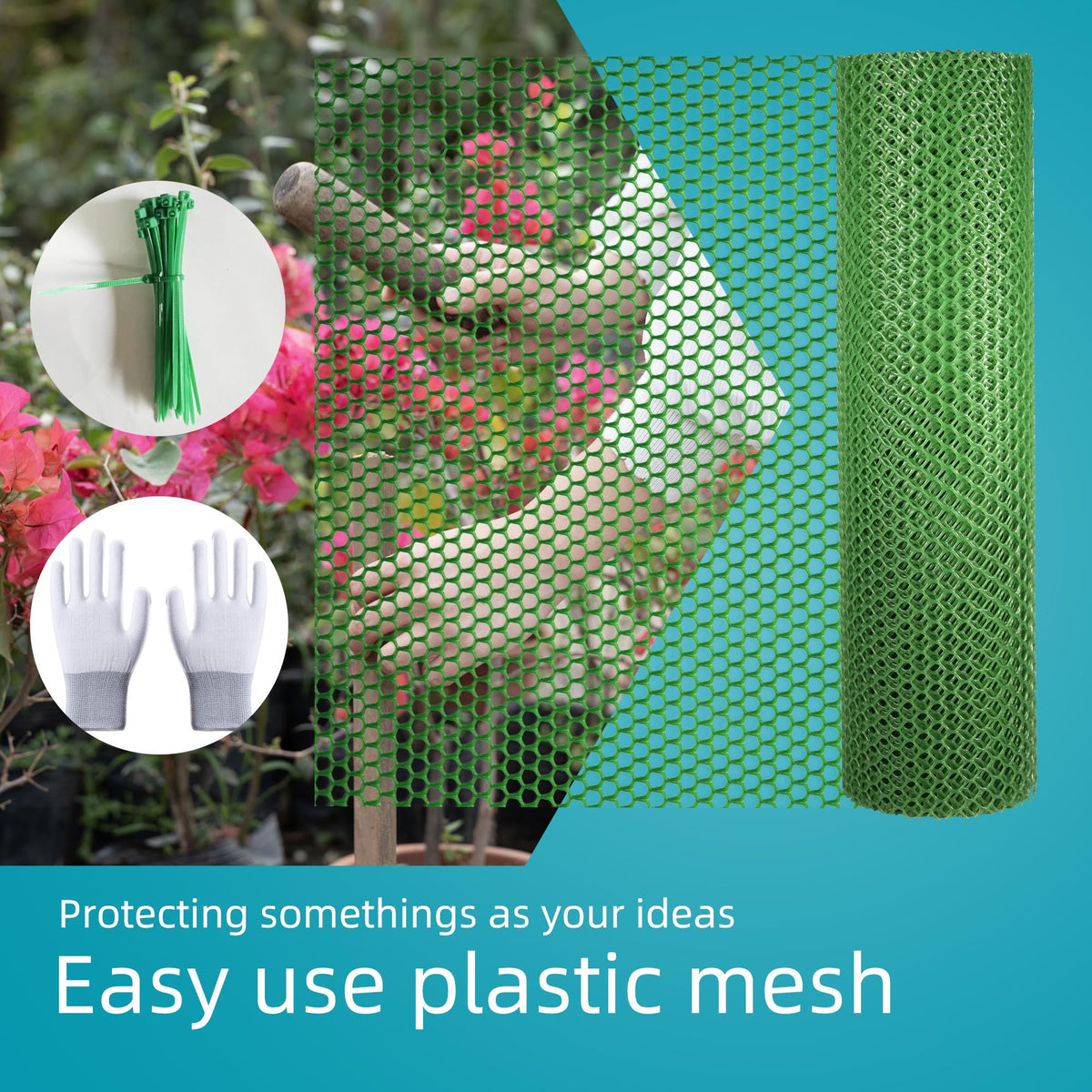 ESSFF Pet Garden Safeguard green netting close-up reveals sturdy weather-ready weave.