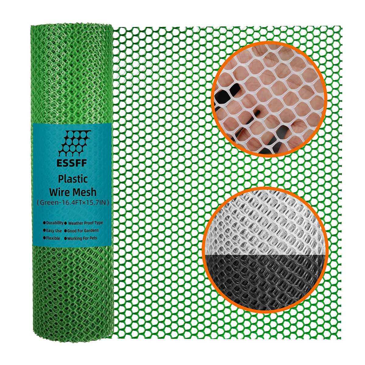 ESSFF Pet and Garden Safeguard roll in green netting for versatile outdoor fencing.