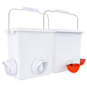 Essilnn large automatic chicken feeder set hanging, keeps dry feed accessible for several days.