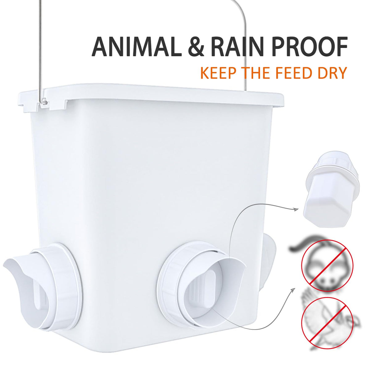 Essilnn rain hood reduces feed exposure to weather for cleaner feed.