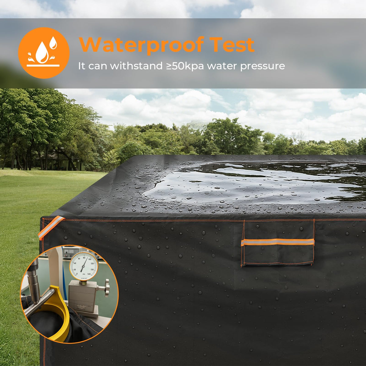 Close-up of ESSORT fabric texture highlighting 420D Oxford with PU coating for durability