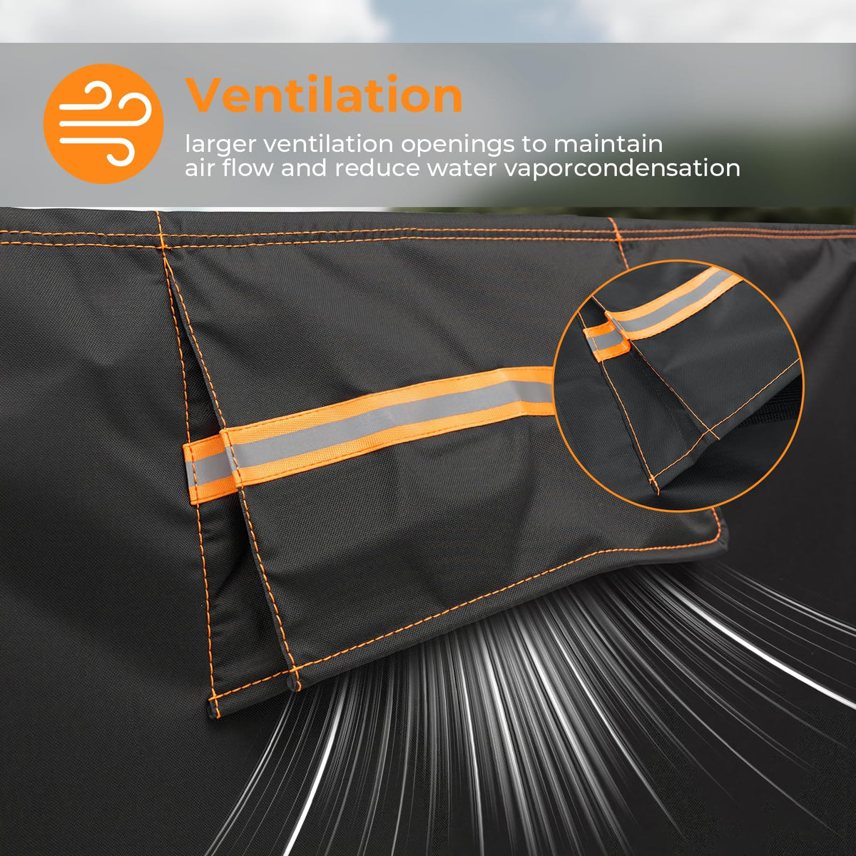 Ventilation panels on ESSORT cover promote airflow while keeping furniture protected