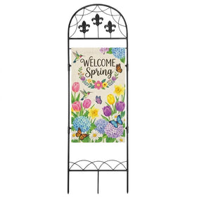 ESTTOP garden flag stand with Fleur style design for year-round outdoor display