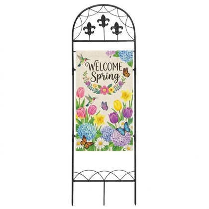 ESTTOP garden flag stand with Fleur style design for year-round outdoor display