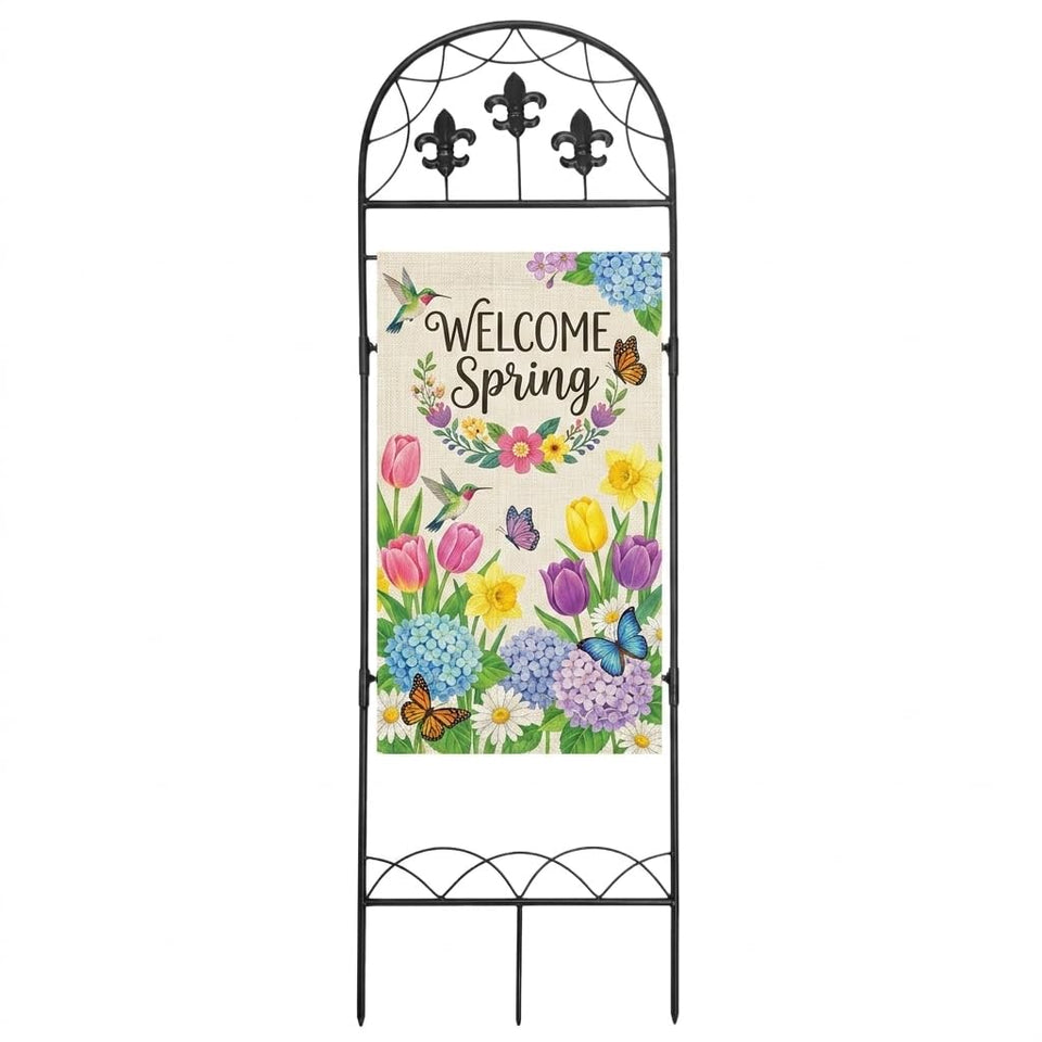 ESTTOP garden flag stand with Fleur style design for year-round outdoor display