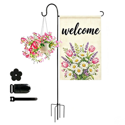 ESTTOP heavy-duty flag stand with shepherd hook for durable outdoor decor.