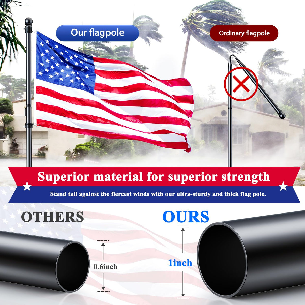 ESTTOP stainless steel flag pole with weatherproof rustproof coating for outdoor use