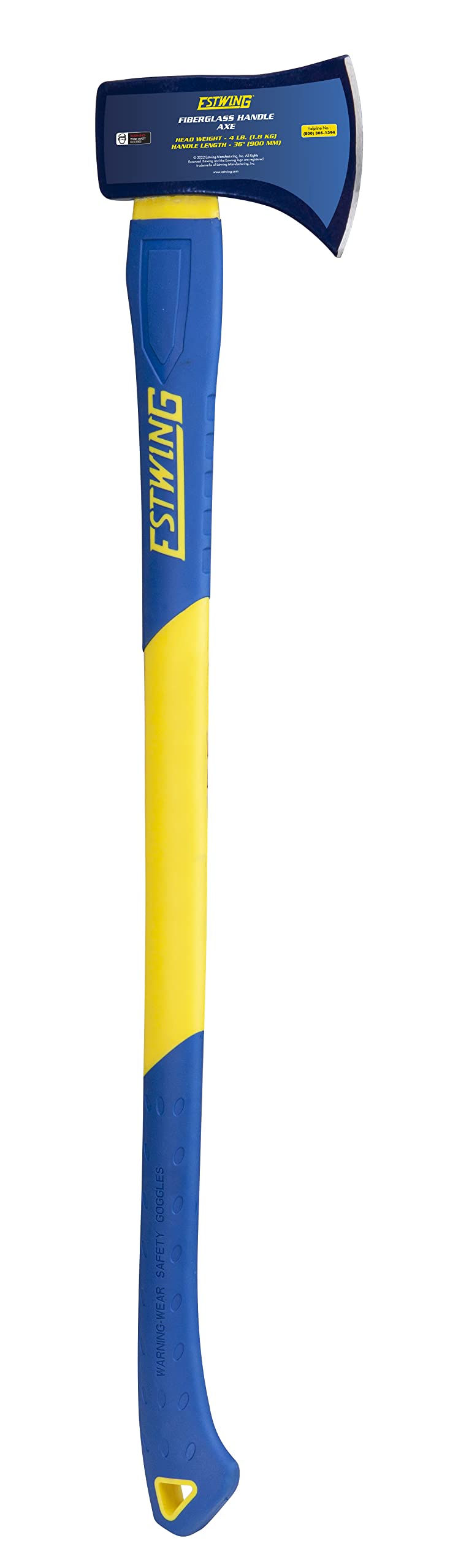 Estwing axe with 36-inch fiberglass handle for a durable grip during outdoor chopping.