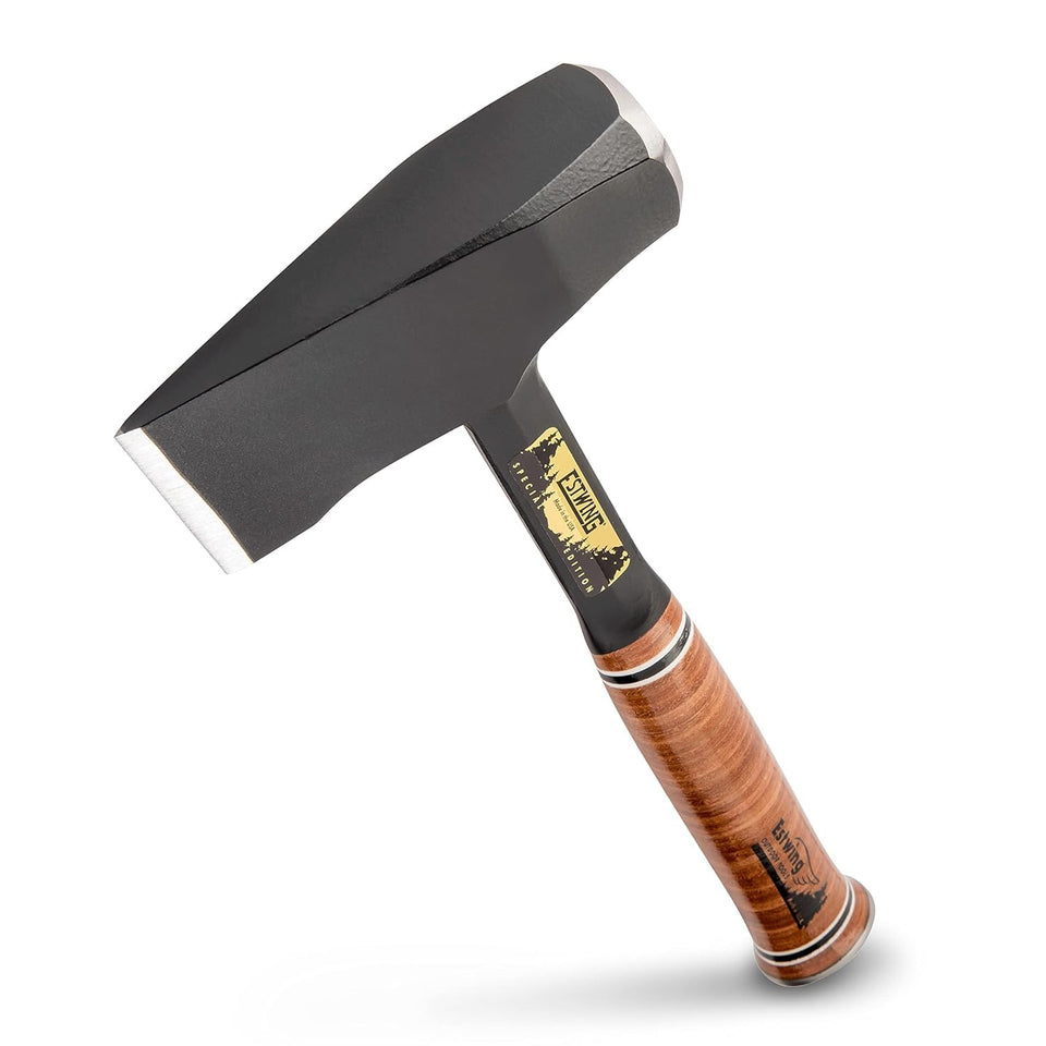 Estwing Fireside Friend Axe head closeup shows durable one-piece forged steel