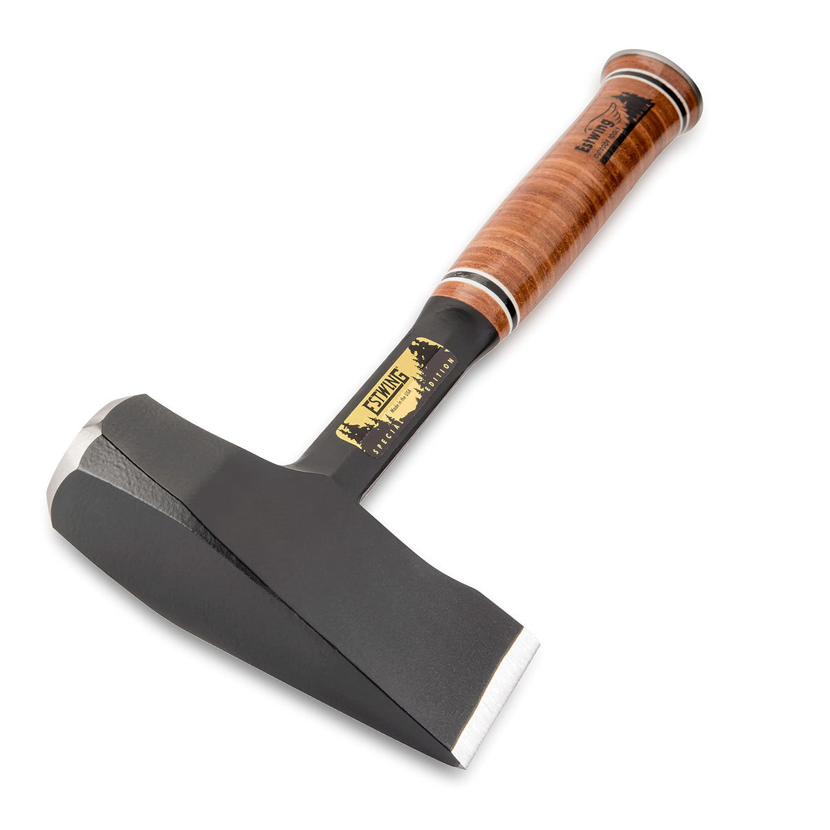 Estwing Fireside Friend Axe leather grip highlights comfortable, vibration-reducing handling