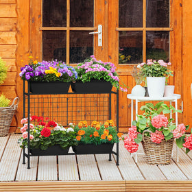 ETELI raised garden bed with metal fence panels for sturdy plant support.