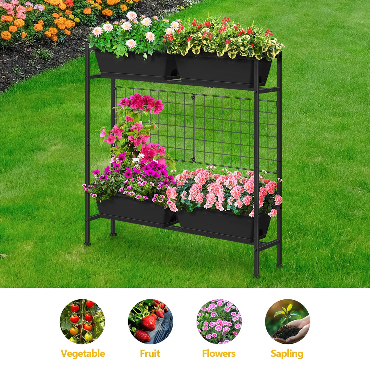 ETELI sturdy metal frame and plastic planters designed for durable outdoor use.