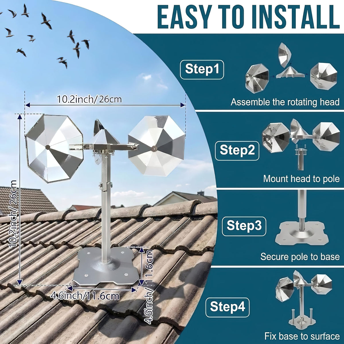 Etermeish Bird Scare Reflector stainless bearing ensures smooth rotation