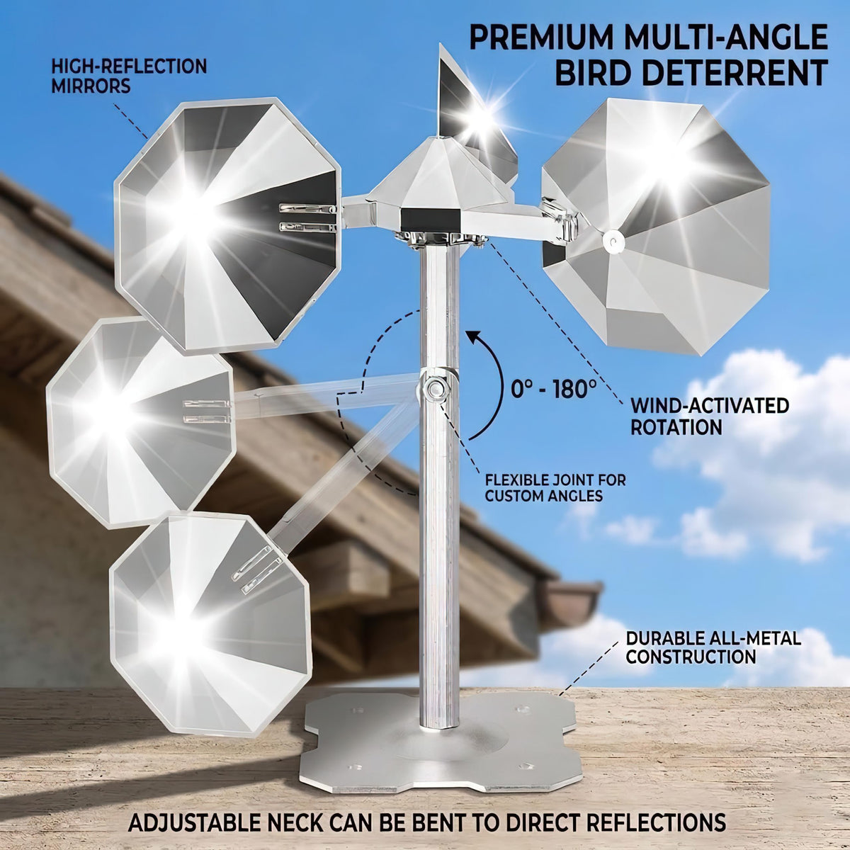 Etermeish Bird Scare Reflector chrome finish complements exterior decor