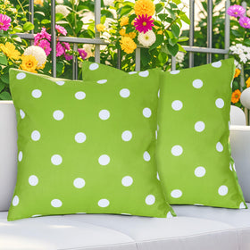 Eternal Beauty green polka-dot outdoor pillow cover front view adds patio charm