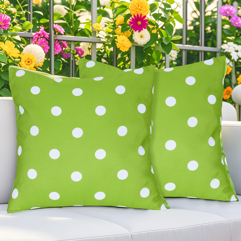 Eternal Beauty green polka-dot outdoor pillow cover front view adds patio charm