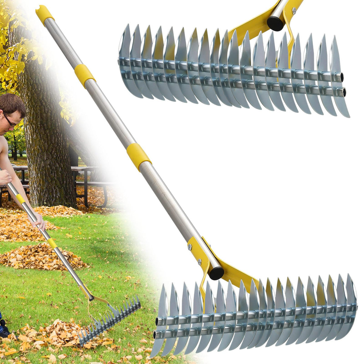ETICSIPA 55-inch thatch rake for efficient lawn dethatching and debris removal.