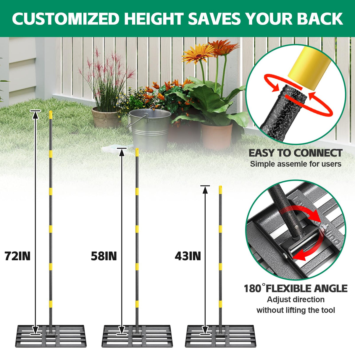 ETICSIPA lawn leveling rake quick assembly in minutes