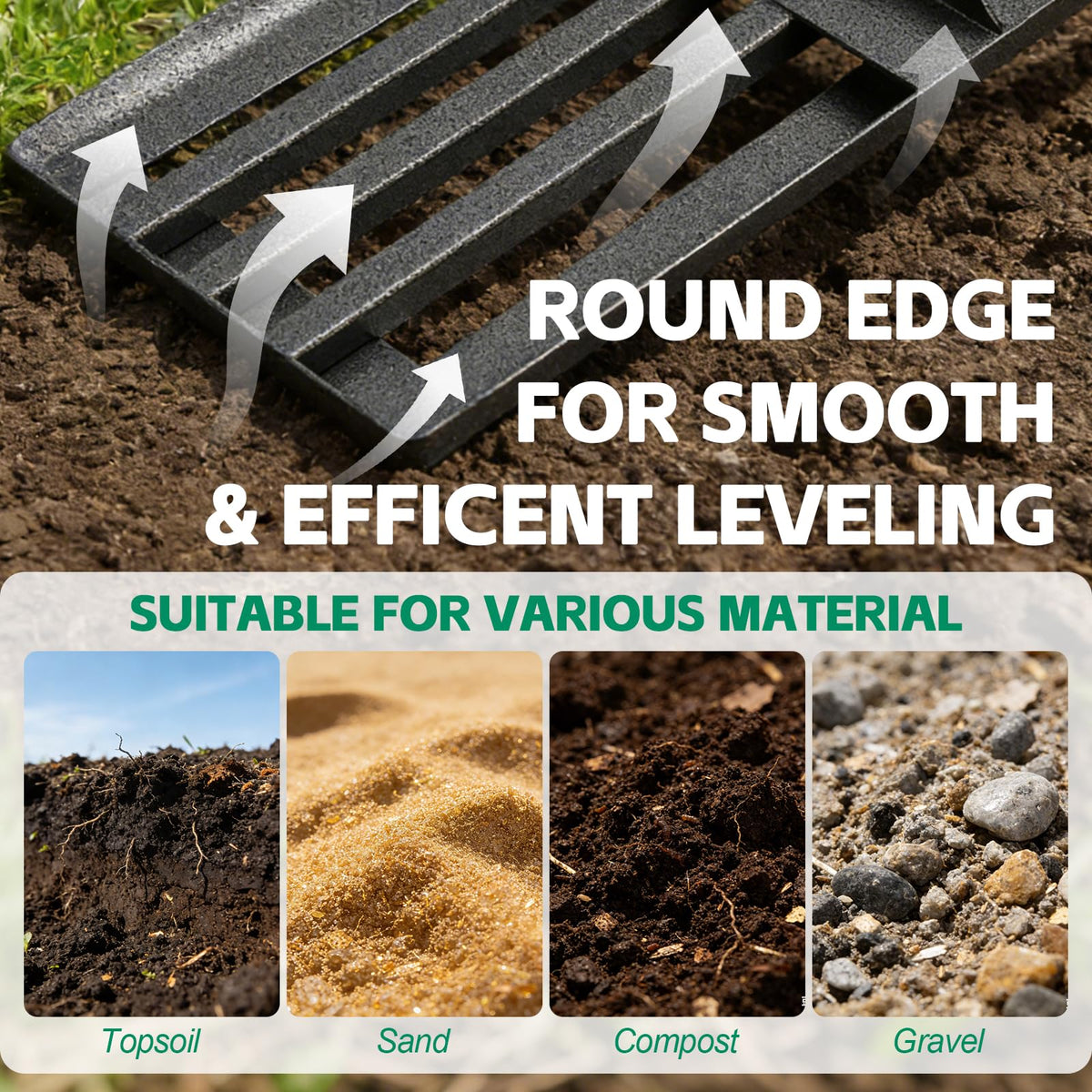 ETICSIPA lawn leveling rake rust-resistant coating withstands outdoor use