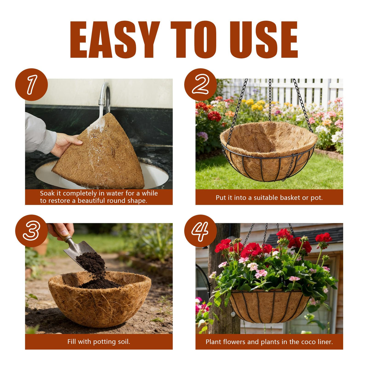 Etnorsu 20-inch coco liner close-up shows dense fiber for durability.
