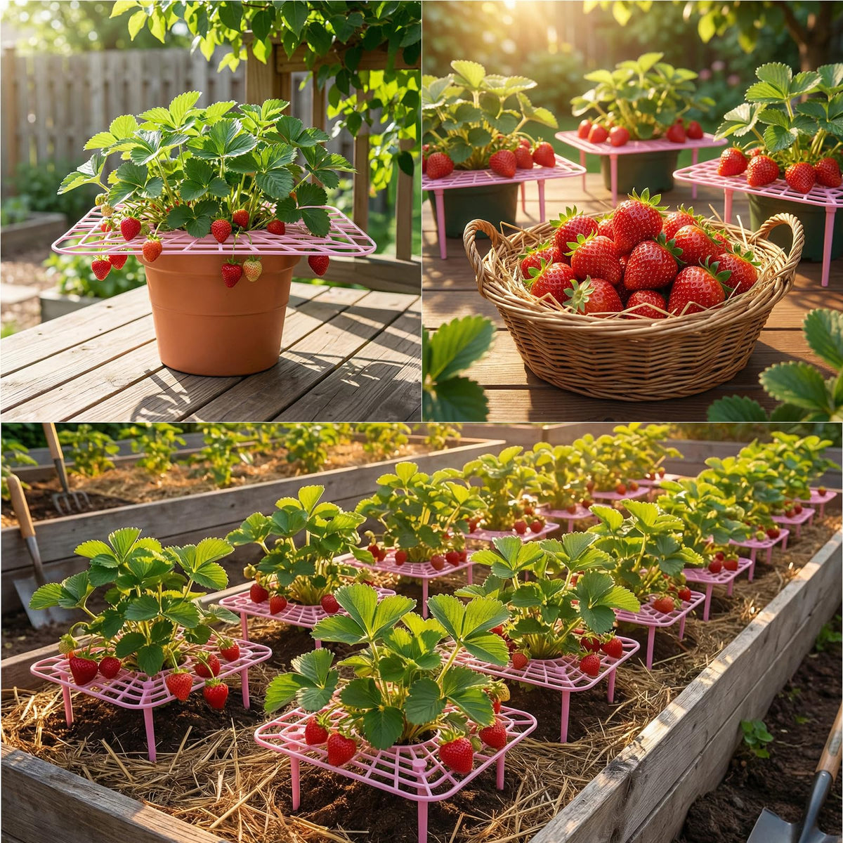 Etnorsu easy-install strawberry stands ideal for containers and raised beds.