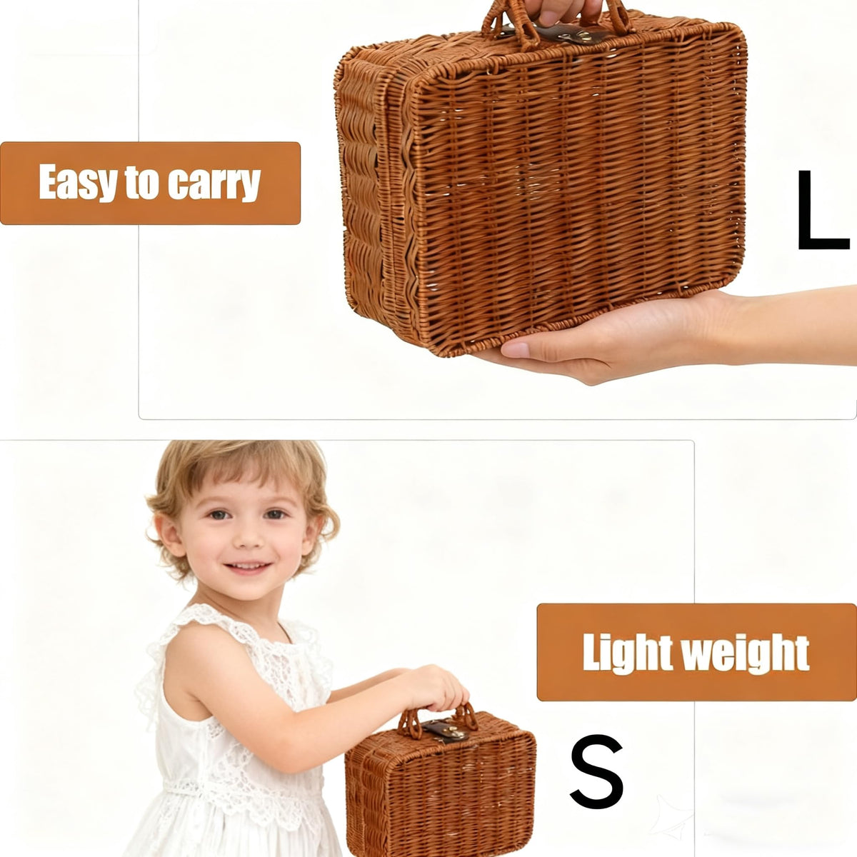 Etnorsu mini wicker picnic basket with lid and turn lock keeps items secure on the go.