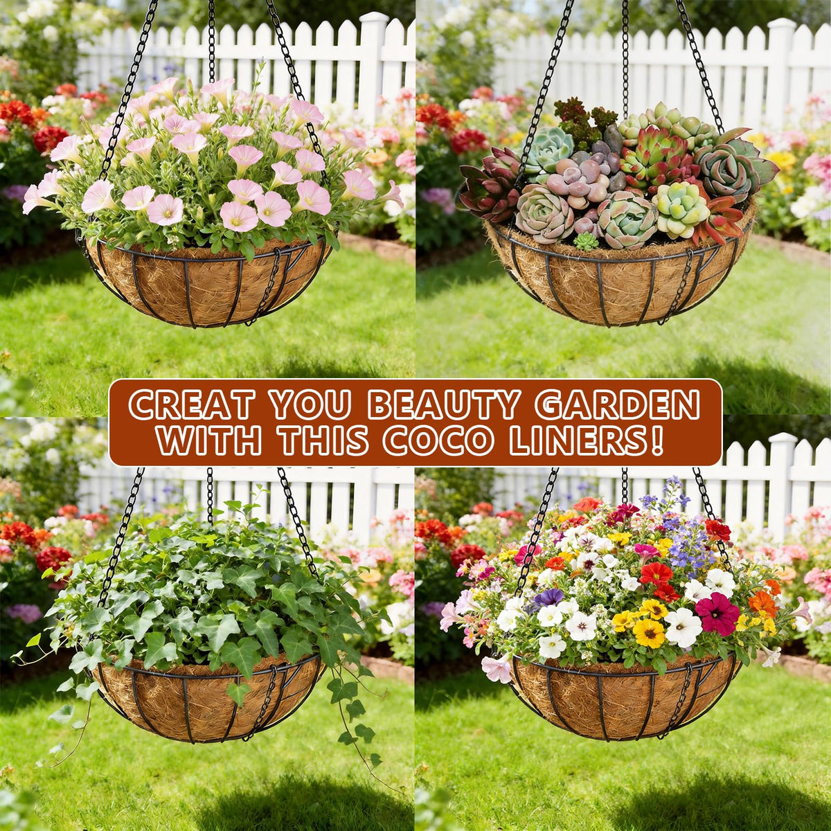 Etnorsu moisture-retention liner helps reduce watering needs for baskets.