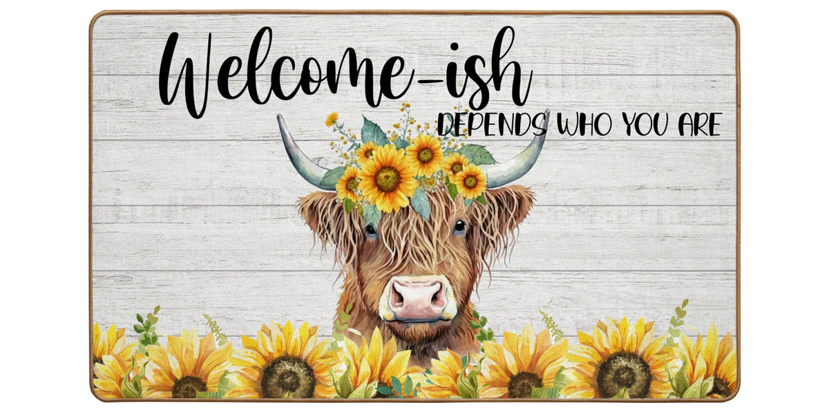 ETYZE Cute Welcome Mat with sunflower Highland cow design welcomes guests and keeps dirt out.