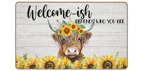 ETYZE Cute Welcome Mat with sunflower Highland cow design welcomes guests and keeps dirt out.
