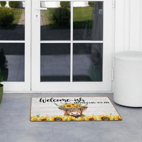 ETYZE Highland cow front door mat anti-slip backing ensures safe outdoor entry.