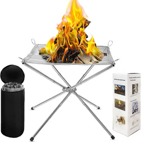 Eubeneortho 22-inch portable fire pit folded for storage, easy to take on trips.