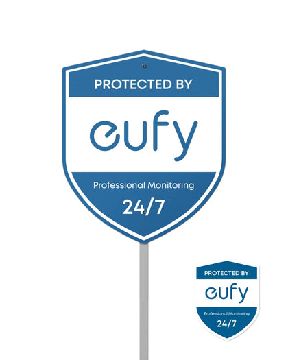 eufy Security Sign stake in ground clearly marking outdoor security messaging