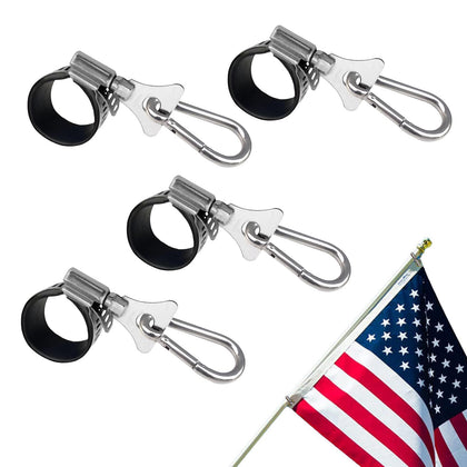 Eugzak whip flag clips close-up showing rugged stainless steel finish for outdoor use