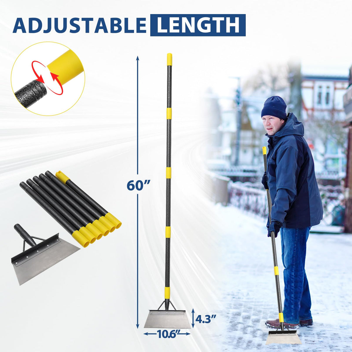 EUIJOIP adjustable length handle fits different heights for comfortable use.